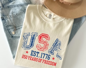 USA 250th Anniversary shirt, 1776 Patriotic Shirt, America 250 Years of Freedom, 4th of July Pullover, Vintage USA Crewneck
