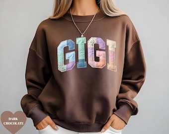 Gigi Sweatshirt, Grandma  Birthday Gift ,Gigi Nana sweater,Faux Patchwork Sweater