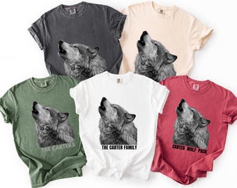Comfort Colors Wolf Shirt, Custom Last Name Shirt, Wolf Pack T-Shirt, Vintage Howling Wolf Graphic, Nature Wildlife Tee
