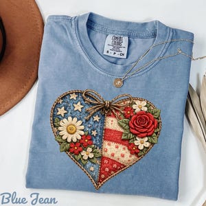 Patchwork Heart Shirt, American Flag Heart Tee, Comfort Colors Patriotic Shirt, 4th of July Gift, Mothers Day Gift