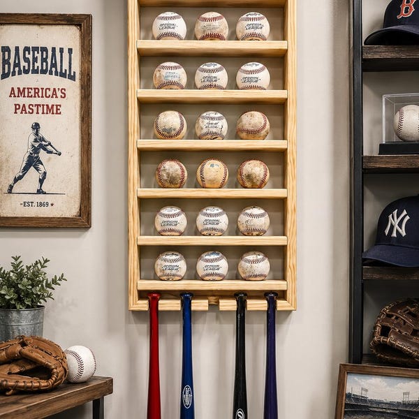 Anpassad basebolldisplay: Personlig boll- och mini-slagträhållare