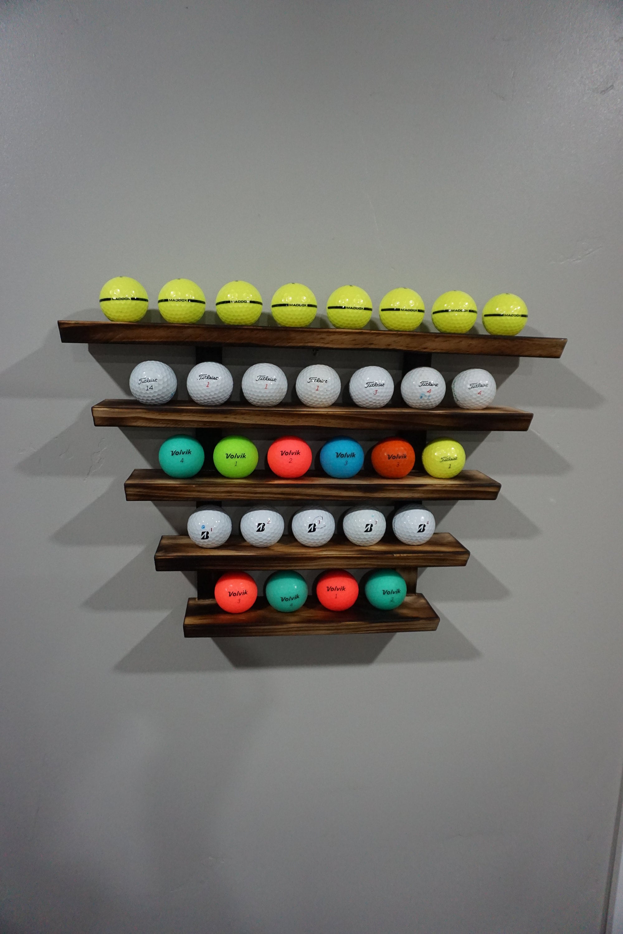 Handmade Golf Ball Display: Stained Wood, Wall Mounted