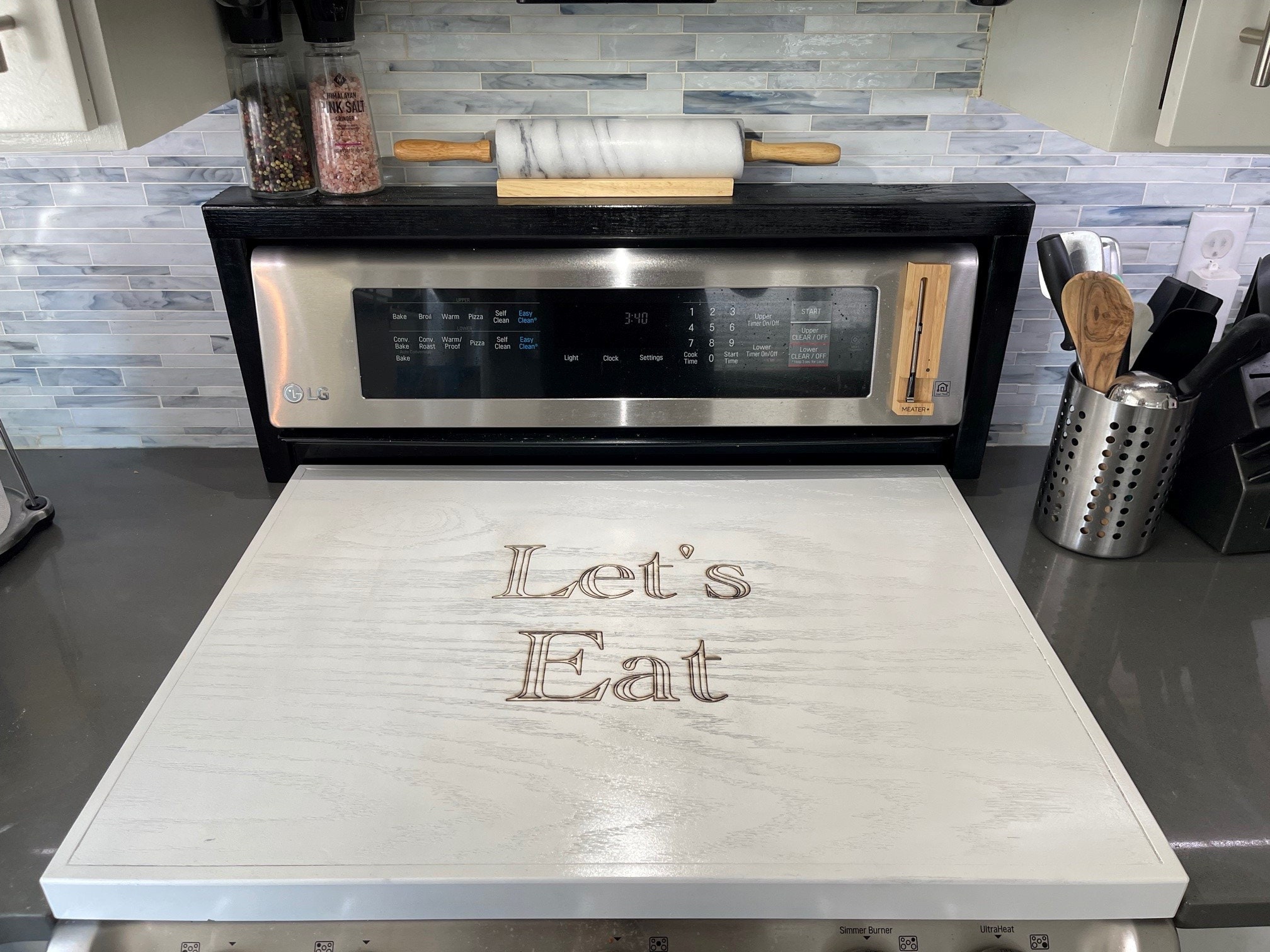 Oven Cover- Noodle board - Custom built, stained and custom carved –  OhSewDarling