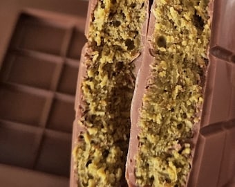 Handmade Large Kunafa/ knafeh Pistachio Belgian Milk Chocolate Bar - Inspired By The Viral Chocolate Bar - Pistachio Chocolate Slab