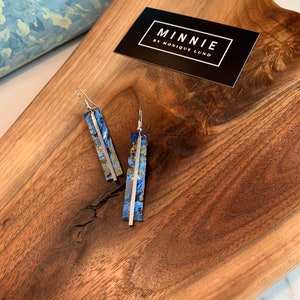Hand painted Blue Leather Modern Earrings