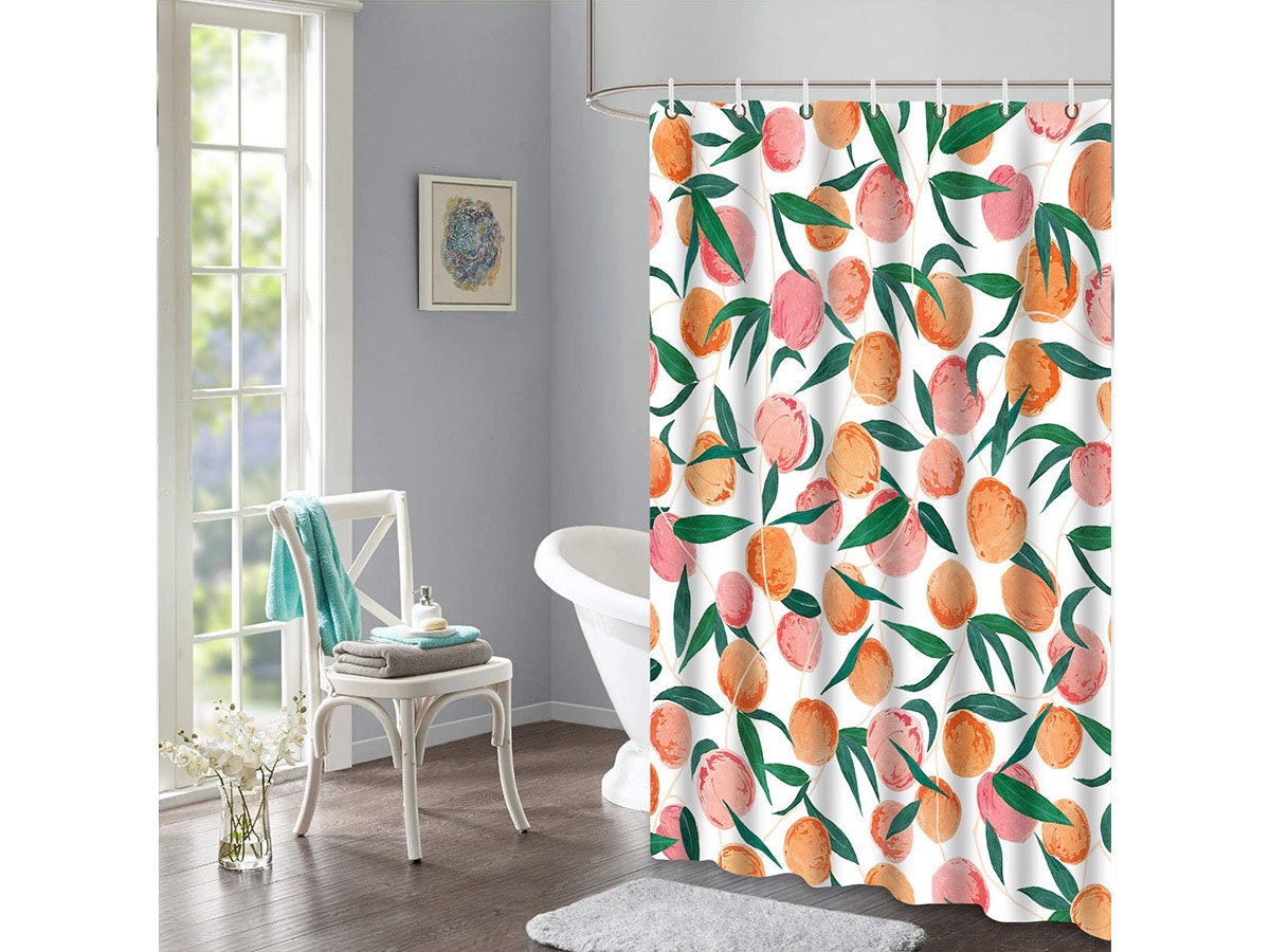 Peach Shower Curtains Allover Fruits Shower Curtain Cute Etsy