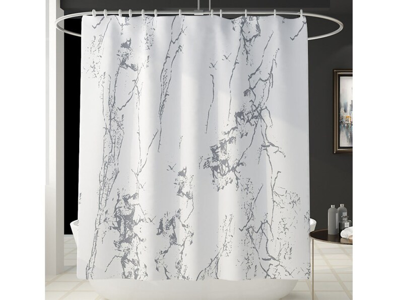 Fabric Shower Curtain Grey White Marbled Polyester Bath Etsy