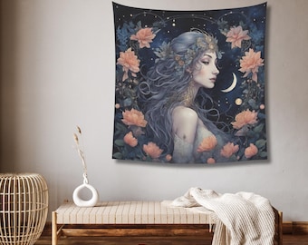 Selene Tapestry: Goddess of the Moon, Nouveau Art Wall Decor