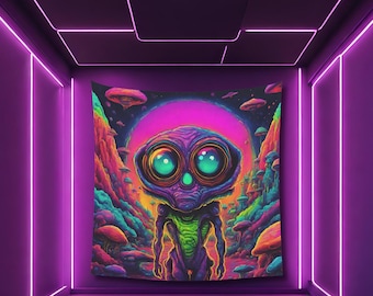 Trippy Alien Tapestry: Psychedelic UV Reactive Rave Decor
