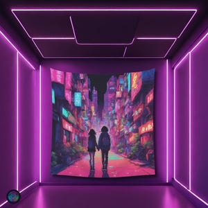 Psychedelic Cute Couple Black light reactive tapestry, Psytrance UV active trippy Decor, Rave Neon Vibe, Glowing Psychedelic Wall Art