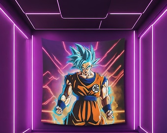 Psychedelic Goku Tapestry: Black Light Reactive Rave Decor