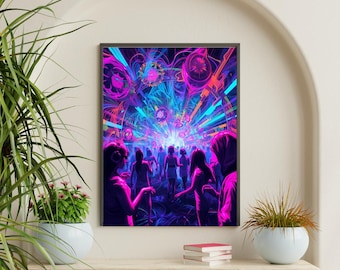 Psychedelic Rave Tapestry | Neon Cyberpunk Wall Hanging | Trippy Festival Room Decor for Music Lovers