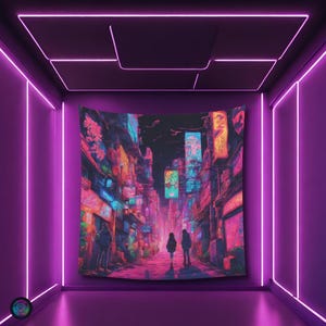 Psychedelic Couple Walking Black light reactive tapestry, Psytrance UV active trippy Decor, Rave Neon Vibe, Glowing Psychedelic Wall Art