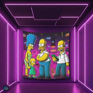 Psychedelic Family Black light reactive Characters tapestry, Psytrance UV active trippy Decor, Rave Neon Vibe, Glowing Psychedelic WallArt
