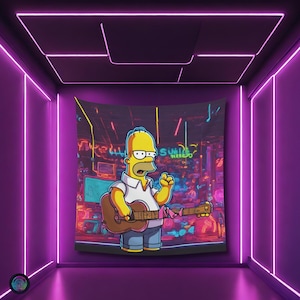 Psychedelic Homer Black light reactive Character tapestry, Psytrance UV active trippy Decor, Rave Neon Vibe, Glowing Psychedelic  Wall Art