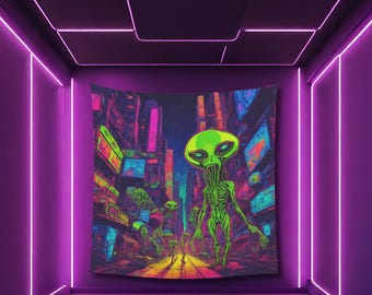 Psychedelic Alien Tapestry: UV Reactive Rave Decor