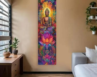 Buddha & Lotus Vertical Canvas Print: Spiritual Zen Decor