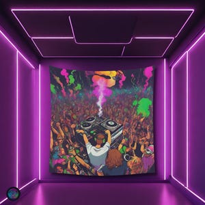 Psychedelic Concert Black light reactive tapestry, Psytrance UV active trippy Decor, Rave Neon Vibe, Glowing Psychedelic DJ Wall Art
