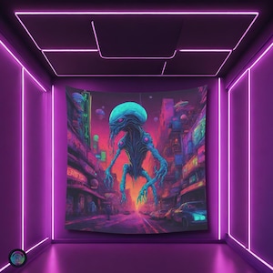 Psychedelic Alien Tapestry: Vintage Blacklight Reactive Rave Decor
