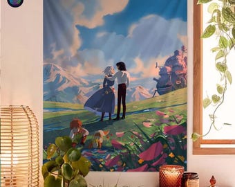 Ghibli-Inspired Kawaii Tapestry – Pastel Anime Room Decor