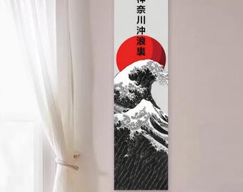 Japanese Great Wave Tapestry, Oni Mask Ukiyo-e Wall Scroll