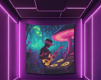 Psychedelic Guitarist Tapestry: UV Reactive Rave Decor