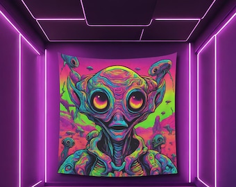 Psychedelic Alien Tapestry: UV Reactive Rave Decor
