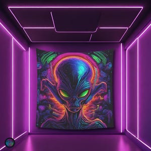 Psychedelic Alien Tapestry: UV Reactive Rave Decor