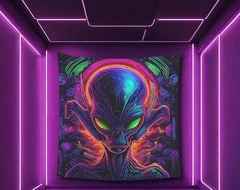 Psychedelic Alien Tapestry: UV Reactive Rave Decor