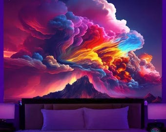 Cyberpunk Tapestry: Surreal Futuristic Wall Hanging, UV Reactive