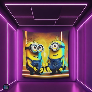 Psychedelic Cute Characters Black light reactive tapestry, Psytrance UV active trippy Decor, Rave Neon Vibes, Glowing Psychedelic Wall Art