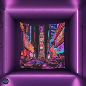 Psychedelic New York Street Party Black light reactive tapestry,Psytrance UV active trippy Decor,Rave Neon Vibe,Glowing Psychedelic Wall Art