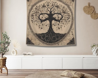 Tree of Life Tapestry: Boho Floral Wall Hanging