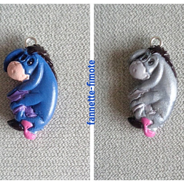 Charm ou Breloque Bourriquet Bleu ou Gris Ami Winnie l'ourson en Pâte polymère Fimo aux choix - Vendu à l'unité