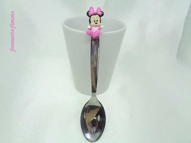 Cuillère en Acier Inoxydable Pâte Polymère Enfant Fimo Minnie Bébé - Fait Main
