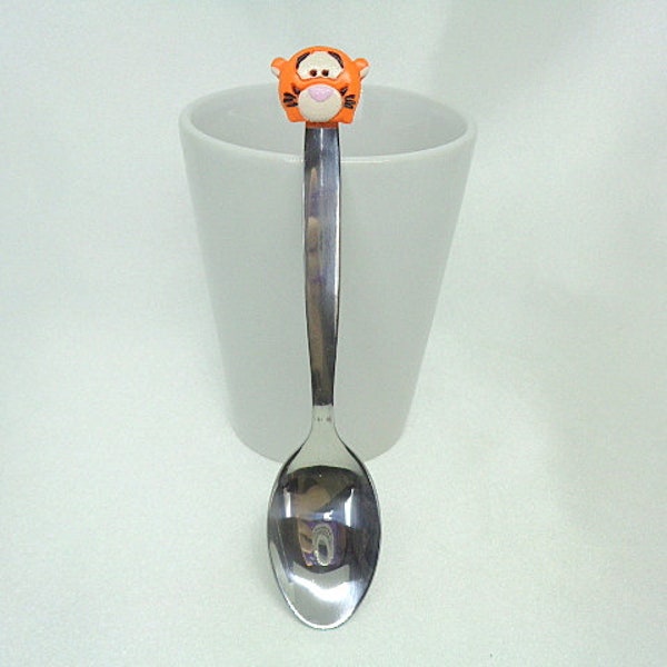 Stainless steel spoon in Fimo polymer clay Child Tigger friend of Winnie the Pooh Tsum Tsum - Handmade