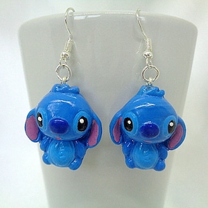CAN o & Stitch-Boucles d'oreilles en cristal d'émail bleu et rouge