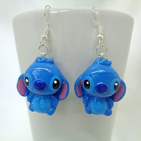 Cadeau de Noël, Boucles d'oreilles en Pâte polymère Enfant Fimo Stitch Bleu Monstre Lilo et Stitch - Fait main