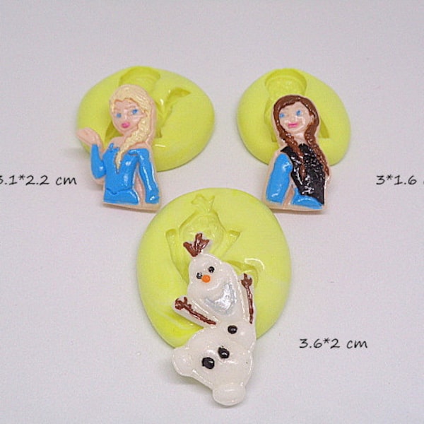 Moule silicone dessin animé Enfant Reine des neiges Elsa, Anna, Olaf