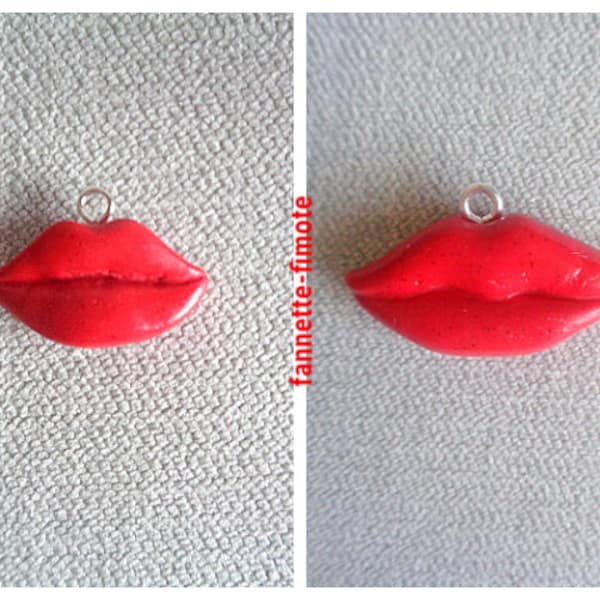 Charm ou Breloque Fimo Bouche Rouge ou Lèvres - 2 Format aux choix - Vendu à l'unité
