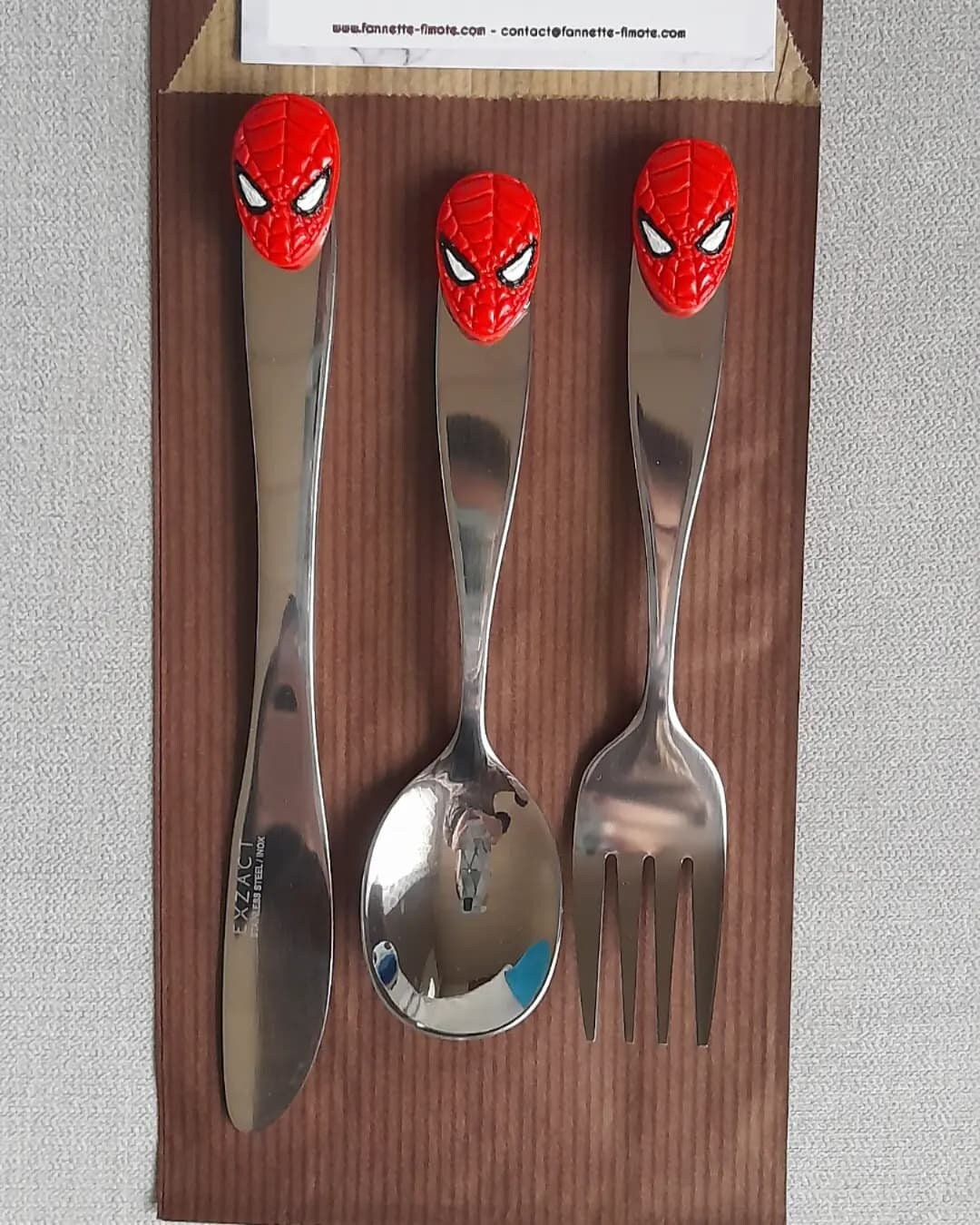 Posate bimbo forchetta, coltello e cucchiaio in acciaio inox in pasta  polimerica Fimo Spider Man eroe fantascientifico -  Italia