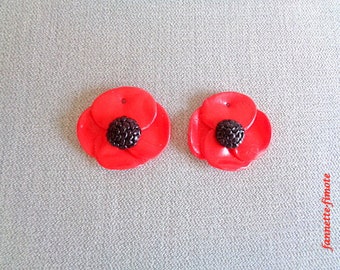 Charm or "Poppy" charm in Fimo polymer clay 3 sizes to choose from Red or White - Sold individually