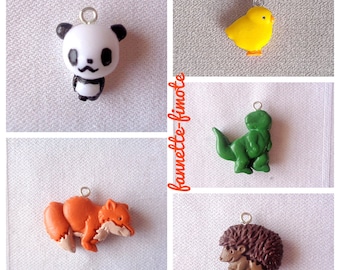 Charm ou Breloque Animaux aux choix : Panda, Renard, Hérisson et Dinosaure, Poussin en Pâte polymère Fimo - Vendu à l'unité