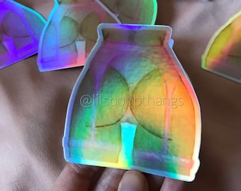 LIMITED EDITION Holographic Vinyl Sticker of Booty Lingerie Original Art, laptop sticker, water bottle sticker | lilsboobthangs