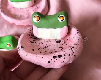 Froggie clay friend/clay dish, clay tray, functional decor, cottage core clay or ornament (7 options)