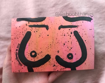 Glossy 4 by 6 or 6 by 4 inch print of Original Painting Clouds, Sun, Cherries, Speckled: Female Body with Speckles/Aesthetic/Indie, boob art