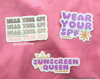 BUNDLE OPTION: Glossy sticker, sunscreen queen, Wear your SPF sticker, laptop sticker, water bottle sticker | @lilsboobthangs