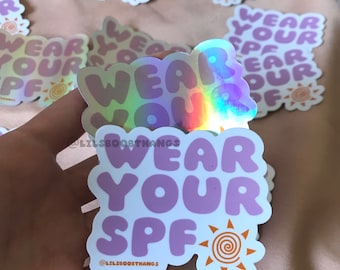 Large bundle deal option, Glossy sticker, LIMITED EDITION Holographic Vinyl Sticker, Wear your SPF sticker, laptop, bottle | @lilsboobthangs