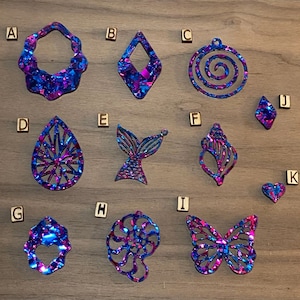 Purple confetti acrylic dangle PAIRS