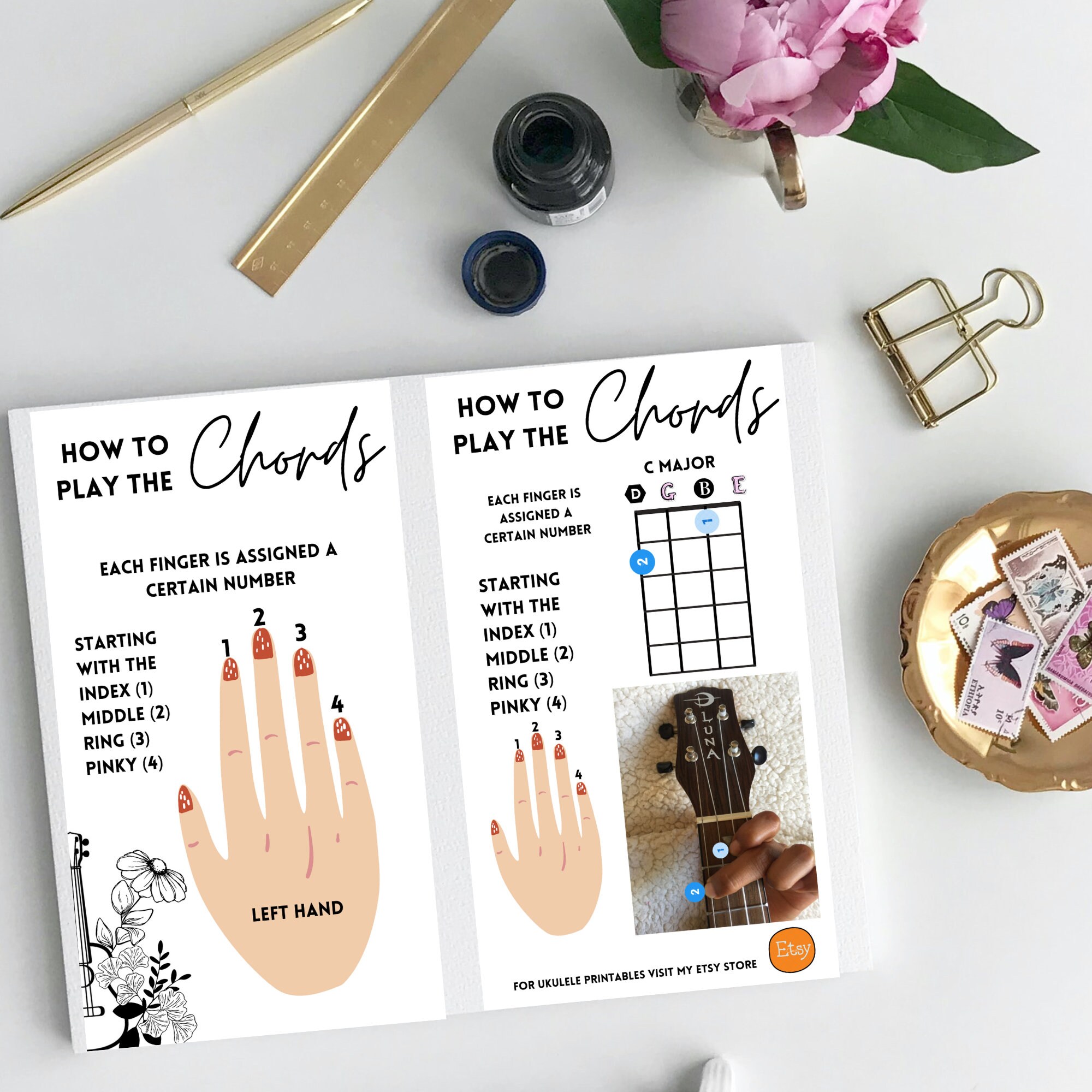 Ukulele Instant Printable Download Tarjetas De Estudio Ukulele O Guitarra Imprimibles - Etsy